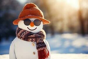 carino alla moda pupazzo di neve isolato su inverno sfondo foto