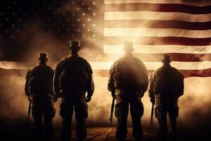 gruppo di americano soldati salutando un' bandiera foto con vuoto spazio per testo