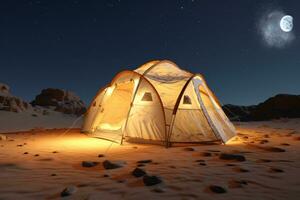 tenda con il Luna splendente nel il notte cielo foto