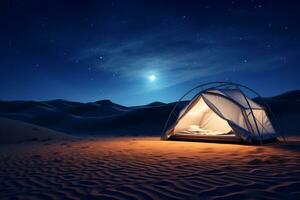 tenda con il Luna splendente nel il notte cielo foto