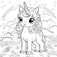 kawaii unicorno colorazione pagine foto