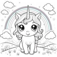 kawaii unicorno colorazione pagine foto