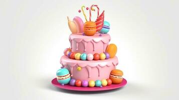 3d illustrazione di carino compleanno torta, dolce torta per un' sorpresa compleanno, per anniversario e celebrazione ,madre giorno, San Valentino giorno, dolce cibo, cupcake, generativo ai illustrazione foto