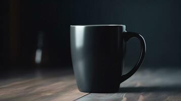generativo ai, nero ceramica tazza impostare nel a casa interno, boccale finto su vuoto. foto