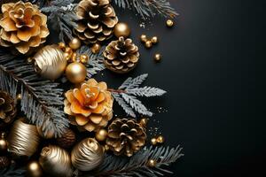 Natale decorazione con pino coni. Natale sfondo con spazio per testo. generativo ai foto