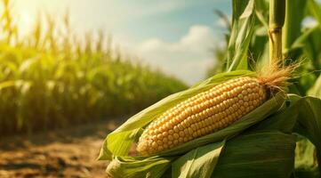 Mais pannocchie nel agricoltura campo. generativo ai foto