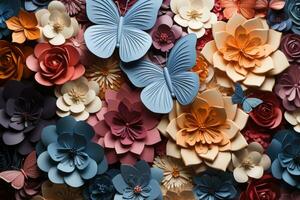 origami carta fiori con farfalle. generativo ai foto