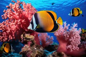 pesce al di sopra di un' corallo scogliera nel il mare. generativo ai foto