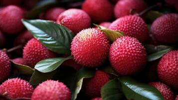 generativo ai, macro fresco succoso di lychee frutta sfondo. avvicinamento foto, estate Tailandia cibo. foto