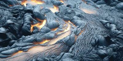generativo ai, dettagliato avvicinamento caldo bianca e grigio lava fluire, magma struttura di vulcanico sfondo. foto