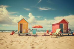 piccolo colorato spiaggia case su spiaggia. estate vacanze. generativo ai foto