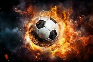 calcio palla nel fuoco. ardente sfera. generativo ai foto