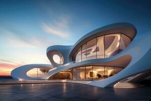 futuristico edificio esterno. moderno architettura. generativo ai foto