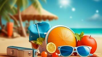 spiaggia Accessori su sabbioso spiaggia. estate vacanza concetto foto