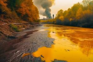 tossico massa a partire dal il chimico industria flussi in il fiume. generativo ai. foto