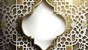 3d rendere moschea elemento nel ornato Arabo, islamico architettura stile interno. bianca, d'oro colori, stelle Ramadan kareem. musulmano Comunità Festival. generativo ai foto