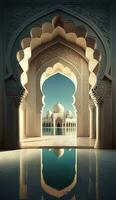 islamico moschea interno disegno, palazzo interno con d'oro arredamento, ai generativo foto