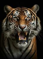 gratuito tigre o Leone ritratto buio sfondo. ai generato foto