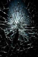 rotto bicchiere mucchio pezzi struttura e sfondo, nel nero leggero , Cracked finestra effetto. generativo ai foto