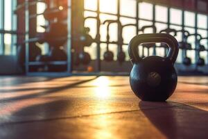 foto di kettlebell dentro vuoto palestra. generativo ai