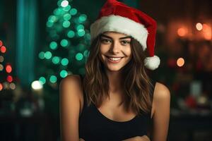 foto di un' bellissimo donna nel un' Santa cappello pose con un' Sorridi. generativo ai