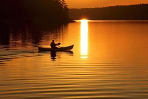 un' tranquillo e d'oro tramonto kayak Esperienza. generativo ai foto