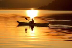 un' tranquillo e d'oro tramonto kayak Esperienza. generativo ai foto