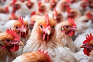 il spazioso e bene - organizzato ambiente di un' moderno pollo azienda agricola con un' vicino - su tiro di un' pollo Casa. generativo ai foto