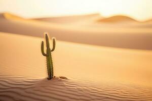 nel il duro deserto sotto un' ardente sole, un' solitario cactus sta alto. generativo ai foto