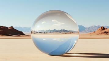 galleggiante sfera riflettendo un' deserto entro un' deserto. generativo ai foto
