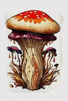 acquerello struttura pittura fungo illustrazione per maglietta e libro copertina design foto