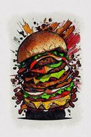 acquerello struttura pittura un' grande Hamburger illustrazione foto