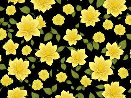 senza soluzione di continuità modello con giallo colore fiori su un' nero sfondo foto