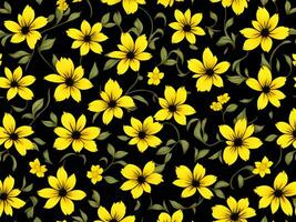 senza soluzione di continuità modello con giallo colore fiori su un' nero sfondo foto