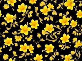 senza soluzione di continuità modello con giallo colore fiori su un' nero sfondo foto