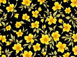 senza soluzione di continuità modello con giallo colore fiori su un' nero sfondo foto