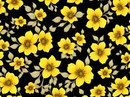 senza soluzione di continuità modello con giallo colore fiori su un' nero sfondo foto