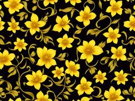 senza soluzione di continuità modello con giallo colore fiori su un' nero sfondo foto