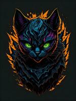 neon nero gatto su nero sfondo per Halloween illustrazione foto