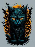 neon nero gatto su nero sfondo per Halloween illustrazione foto