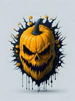 Halloween zucca con orrore viso illustrazione su nero sfondo foto