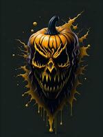 Halloween zucca con orrore viso illustrazione su nero sfondo foto