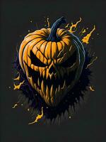 Halloween zucca con orrore viso illustrazione su nero sfondo foto