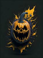 Halloween zucca con orrore viso illustrazione su nero sfondo foto