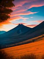 tramonto nel il montagne con luminosa colori foto