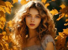 bellissimo ragazza con autunno le foglie foto
