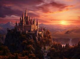 Magia castello nel tramonto foto
