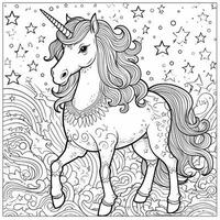 unicorno colorazione pagine cartone animato stile foto