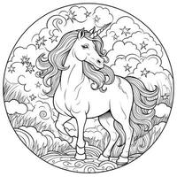 unicorno colorazione pagine cartone animato stile foto