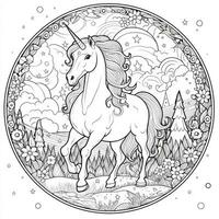 unicorno colorazione pagine cartone animato stile foto